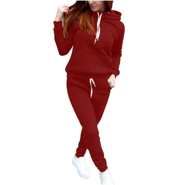 VBTAPA Womens Hoodie Sweatsuit 2 Piece Casual Tracksuit Long Sleeve Drawstring Sweatshirt Jogger Sweatpants Matching Sets with Pockets 2025 Fall Clothes Prime Sales Clearance Wine M - VBTAPA (1)