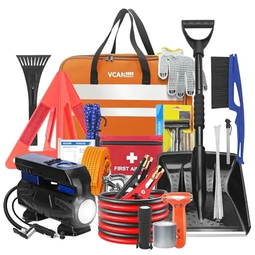 VCANENERGY Car Emergency Kit with Portable Air Compressor, Winter Car Safety Roadside Assist Kit, Emergency Car Kit for Cars, Trucks - 1