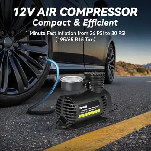 VCANENERGY Car Emergency Safety Kit Bag with Portable Air Compressor, Jumper Cables, First Aid Kit, Tire Pressure Gauge, Auto Vehicle Safety Road Side Assistance Kits Essentials, for Women, Men, Teen - 3