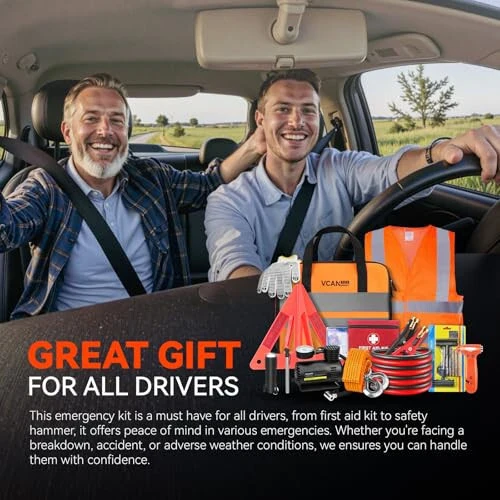 VCANENERGY Oto Acil Durum Güvenlik Seti Çantası, Taşınabilir Hava Pompası, Jumper Kabloları, İlk Yardım Seti, Lastik Basınç Ölçer, Otomobil Araç Güvenlik Yol Kenarı Yardım Seti, Kadınlar, Erkekler, Ergenler için Temel Malzemeler - 6