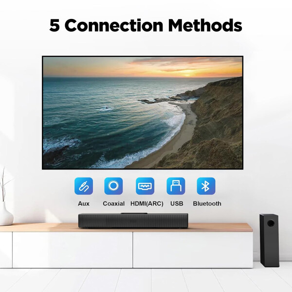 VEAT00L 2.1 kanallı Akıllı TV'ler için Wooferlı Ses Çubuğu, 160 W Çevresel Sesli Bluetooth Ses Çubuğu, Kablosuz Bluetooth 3D Çevresel Sesli Ses Çubuğu, Derin Baslı Ayarlanabilir Ev Sineması Çevresel Sistemi - 8