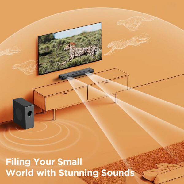 VEAT00L 2.1ch Sound Bars for Smart TV with Subwoofer, 160W Surround Sound Bluetooth Soundbar for TV,Wireless Bluetooth 3D Surround Sound Soundbar Deep Bass Adjustable Home Theater Surround System-BLACK - 8