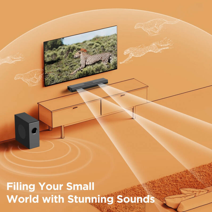 VEAT00L 2.1ch Sound Bars for Smart TV with Subwoofer, 160W Surround Sound Bluetooth Soundbar for TV,Wireless Bluetooth 3D Surround Sound Soundbar Deep Bass Adjustable Home Theater Surround System - 8