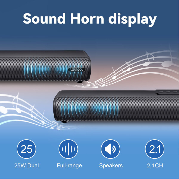 VEAT00L 2.1ch Sound Bars for TV, Soundbar with Subwoofer, Wired & Wireless Bluetooth 5.0 3D Surround Speakers, Optical/HDMI/AUX/RCA/USB Connection, Wall Mountable - 4