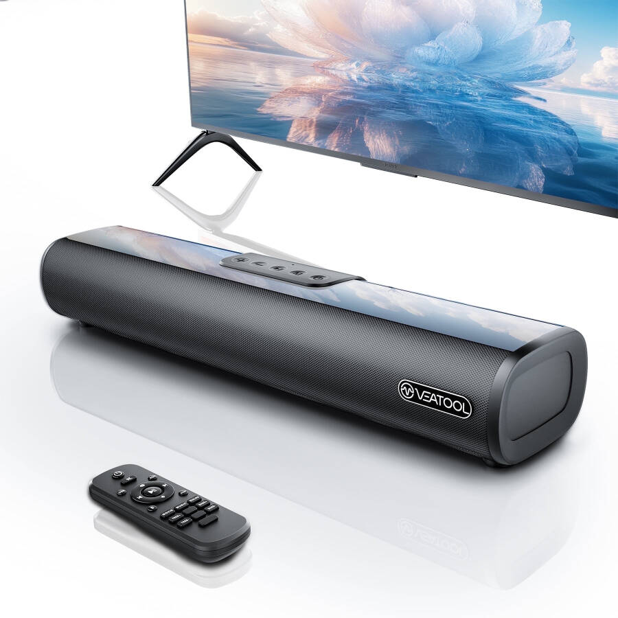 Veatool S10 TV Soundbar, 50Watts-16 Inches Small Bluetooth Sound Bar with Optical, AUX and USB Input - 1