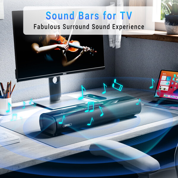 Veatool S10 TV Soundbar, 50Watts-16 Inches Small Bluetooth Sound Bar with Optical, AUX and USB Input - 7