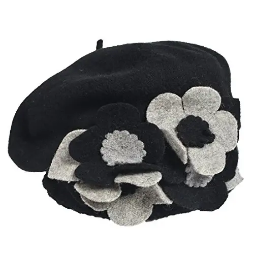 VECRY Lady French Beret 100% Wool Beret Floral Dress Beanie Winter Hat - VECRY (1)
