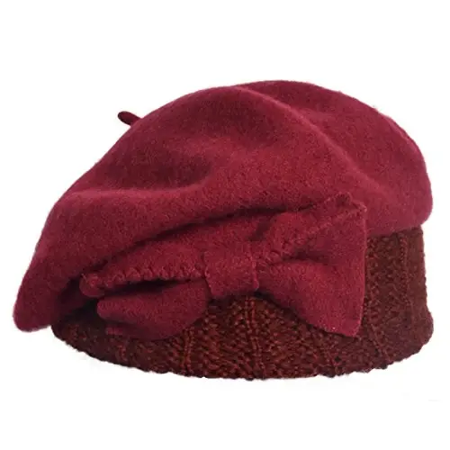 VECRY Lady French Beret 100% Wool Beret Floral Dress Beanie Winter Hat - VECRY (1)