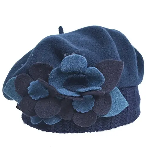 VECRY Lady French Beret 100% Wool Beret Floral Dress Beanie Winter Hat - VECRY (1)