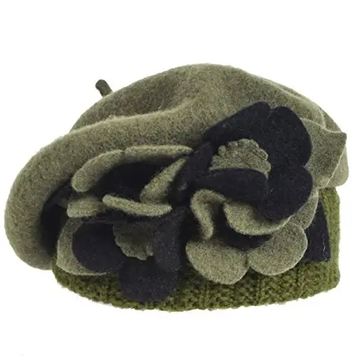 VECRY Lady French Beret 100% Wool Beret Floral Dress Beanie Winter Hat - 2
