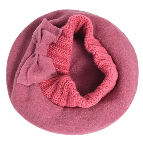 VECRY Lady French Beret 100% Wool Beret Floral Dress Beanie Winter Hat - 2