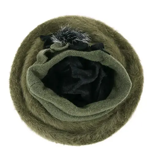 VECRY Lady French Beret 100% Wool Beret Floral Dress Beanie Winter Hat - 3