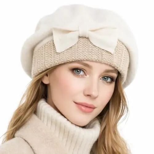 VECRY Lady French Beret 100% Wool Beret Floral Dress Beanie Winter Hat 