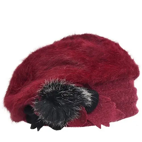VECRY Lady French Beret 100% Wool Beret Floral Dress Beanie Winter Hat - VECRY (1)