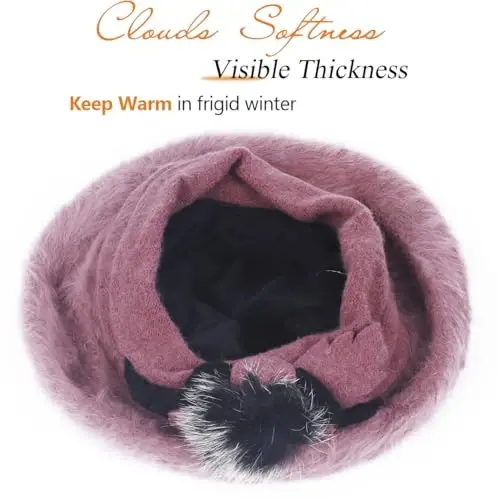 VECRY Lady French Beret 100% Wool Beret Floral Dress Beanie Winter Hat - VECRY (1)