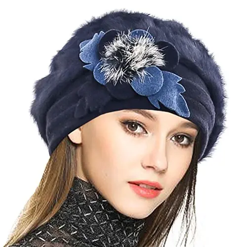 VECRY Lady French Beret 100% Wool Beret Floral Dress Beanie Winter Hat - VECRY