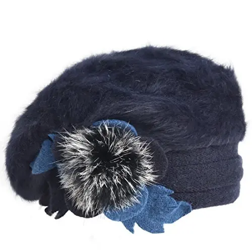 VECRY Lady French Beret 100% Wool Beret Floral Dress Beanie Winter Hat - VECRY (1)