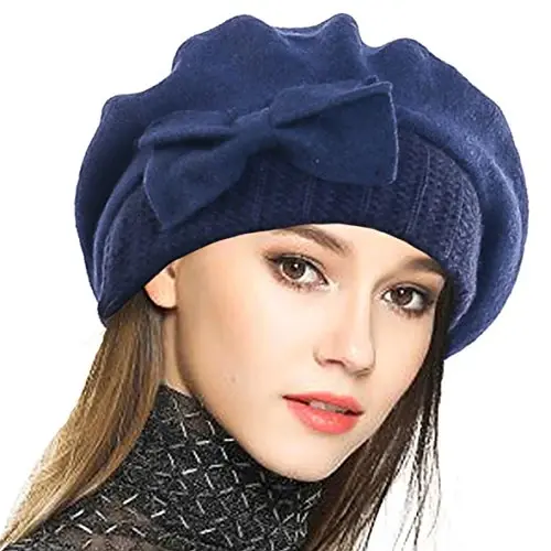 VECRY Lady French Beret 100% Wool Beret Floral Dress Beanie Winter Hat 