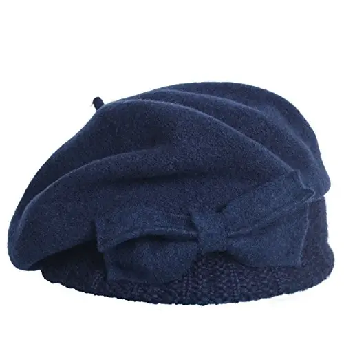 VECRY Lady French Beret 100% Wool Beret Floral Dress Beanie Winter Hat - 2