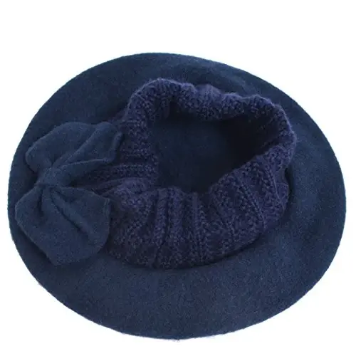 VECRY Lady French Beret 100% Wool Beret Floral Dress Beanie Winter Hat - 3