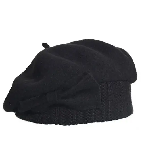 VECRY Lady French Beret 100% Wool Beret Floral Dress Beanie Winter Hat - 3