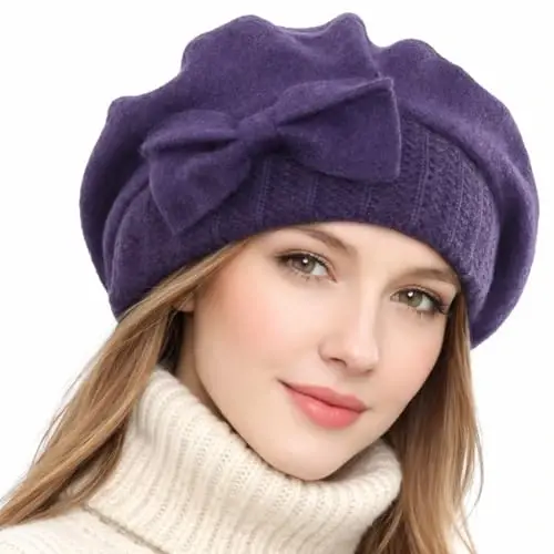 VECRY Lady French Beret 100% Wool Beret Floral Dress Beanie Winter Hat 