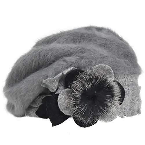 VECRY Lady French Beret 100% Wool Beret Floral Dress Beanie Winter Hat - 2