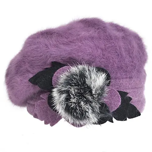 VECRY Lady French Beret 100% Wool Beret Floral Dress Beanie Winter Hat - VECRY (1)
