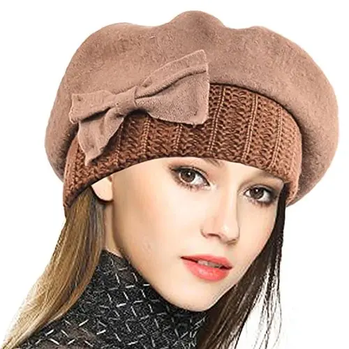 VECRY Lady French Beret 100% Wool Beret Floral Dress Beanie Winter Hat 