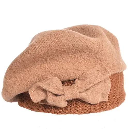 VECRY Lady French Beret 100% Wool Beret Floral Dress Beanie Winter Hat - 2
