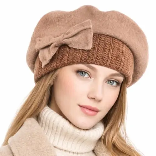 VECRY Lady French Beret 100% Wool Beret Floral Dress Beanie Winter Hat 