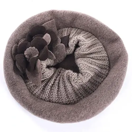 VECRY Lady French Beret 100% Wool Beret Floral Dress Beanie Winter Hat - 3