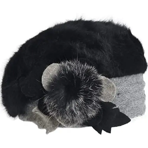VECRY Lady French Beret 100% Wool Beret Floral Dress Beanie Winter Hat - 2
