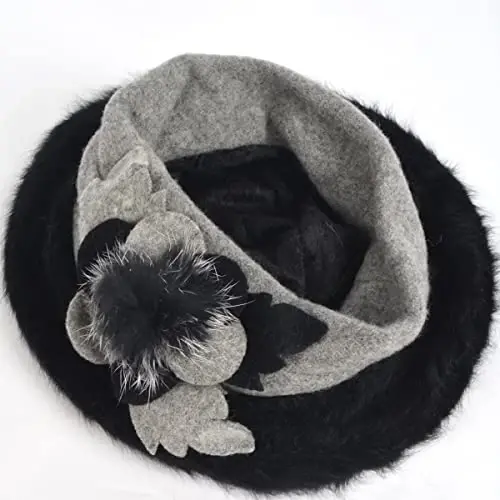 VECRY Lady French Beret 100% Wool Beret Floral Dress Beanie Winter Hat - 3