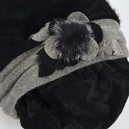 VECRY Lady French Beret 100% Wool Beret Floral Dress Beanie Winter Hat - 4