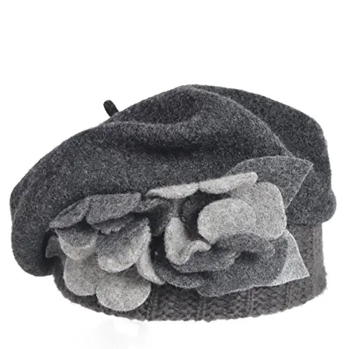 VECRY Lady French Beret 100% Wool Beret Floral Dress Beanie Winter Hat - 2
