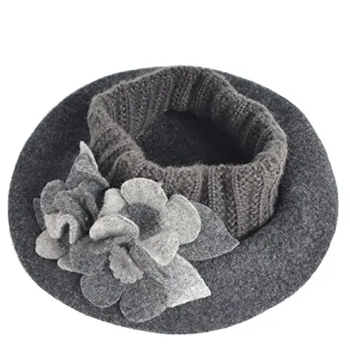 VECRY Lady French Beret 100% Wool Beret Floral Dress Beanie Winter Hat - 3