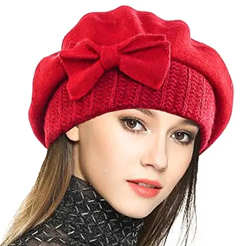 VECRY Lady French Beret 100% Wool Beret Floral Dress Beanie Winter Hat - 1