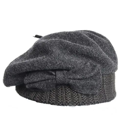 VECRY Lady French Beret 100% Wool Beret Floral Dress Beanie Winter Hat - VECRY (1)