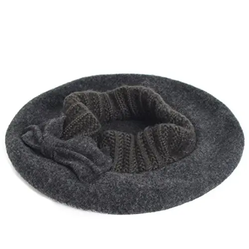 VECRY Lady French Beret 100% Wool Beret Floral Dress Beanie Winter Hat - 3