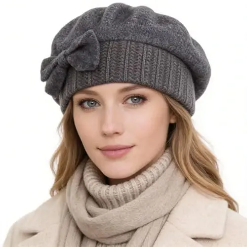 VECRY Lady French Beret 100% Wool Beret Floral Dress Beanie Winter Hat - VECRY (1)
