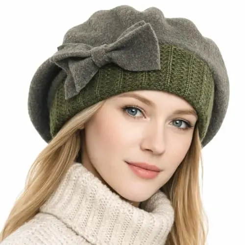 VECRY Lady French Beret 100% Wool Beret Floral Dress Beanie Winter Hat - VECRY