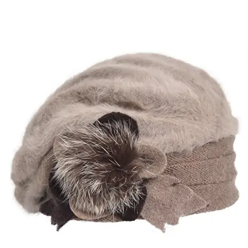 VECRY Lady French Beret 100% Wool Beret Floral Dress Beanie Winter Hat - VECRY (1)