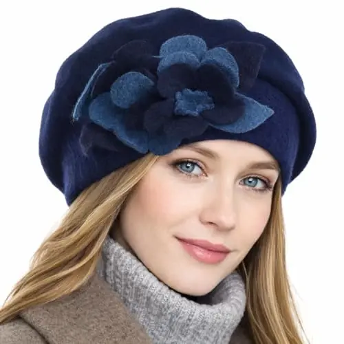 VECRY Lady Fransuz Beret 100% Jun Beret Gul naqshli ko'ylak Beanie Qishki shlyapa - 2