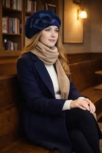 VECRY Lady Fransuz Beret 100% Jun Beret Gul naqshli ko'ylak Beanie Qishki shlyapa - 3