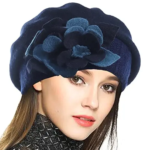 VECRY Lady Fransuz Beret 100% Jun Beret Gul naqshli ko'ylak Beanie Qishki shlyapa - 1