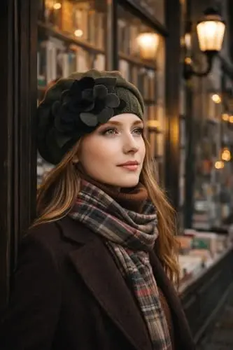 VECRY Lady Fransuz Beret 100% Jun Beret Gul naqshli ko'ylak Beanie Qishki shlyapa - 3
