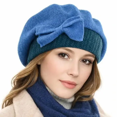 VECRY Lady Fransuz Bereti 100% Jun Beret Gullali Ko'ylak Beanie Qishki Shlyapa - 2