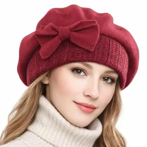 VECRY Lady Fransuz bereti 100% jun beret gulli ko'ylak beanie qishki shapka - 1