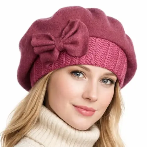 VECRY Lady Fransuz bereti 100% jun beret gulli ko'ylak beanie qishki shapka - 1